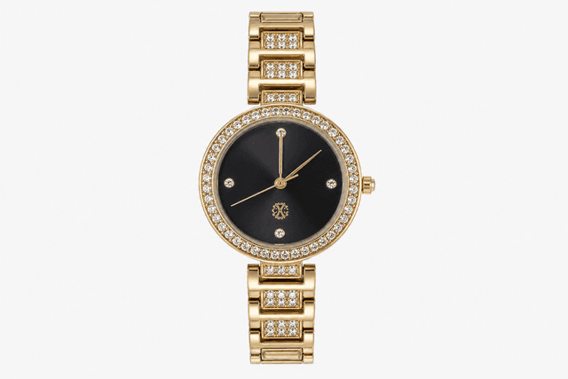 Montre Christian Lacroix dorée à cadran noir et cristaux – Bracelet bijou