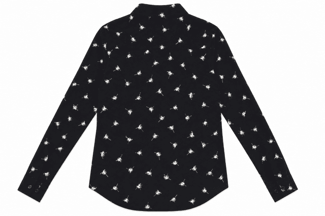 Pimkie Black Dandelion Print Long-Sleeve Button-Up Blouse – Women's Shirt, Size XS