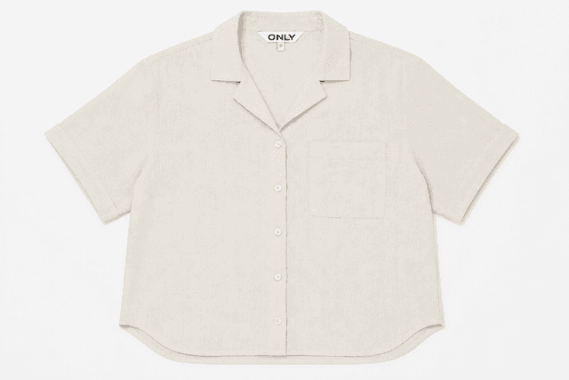 ONLY Tokyo Life Women's Linen-Blend Short-Sleeve Shirt – Natural Beige. Size M