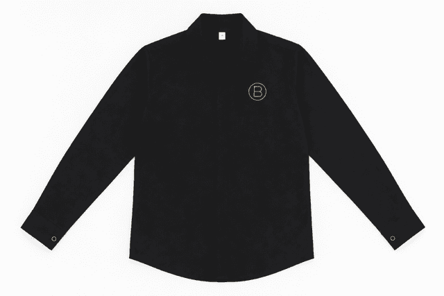 Chemise noire à manches longues avec logo B doré – Chemise smart casual femme. Taille XL