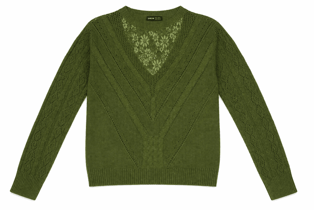 Women's SHEIN Olive Green Floral Openwork Knit Sweater – Size M