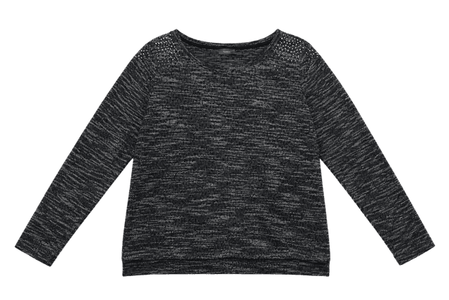 Women's Yessica Black & Grey Mélange Embellished Knit Top – Size L