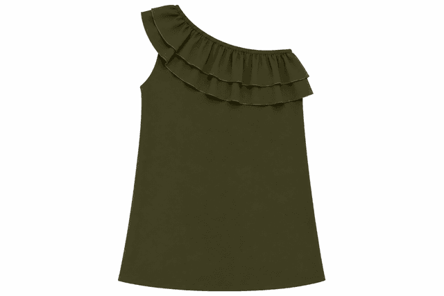 Women's GOMORN Olive Green One-Shoulder Ruffle Shift Dress – Size L