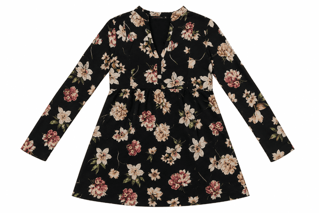 Robe fleurie noire à manches longues LOCALIZA pour femme – Coupe ajustée et évasée, taille EU 38