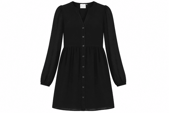 Women's VILA Black Long-Sleeve Gathered A-Line Dress – Soft Puff Sleeves