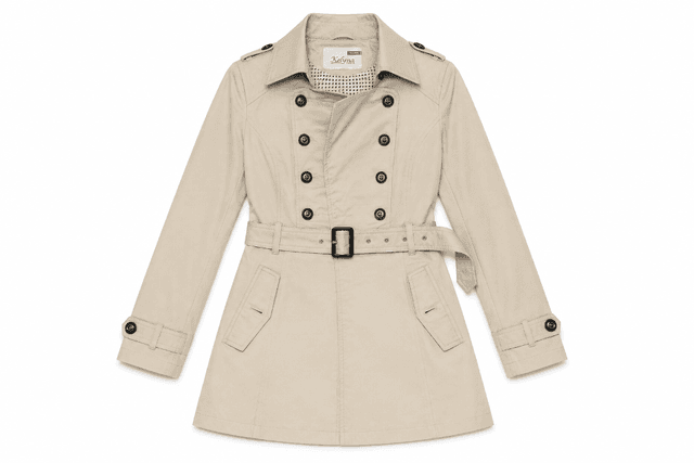 Kelyna Paris Women's Beige Belted Trench Coat – Double-Breasted Mid-Length Jacket
