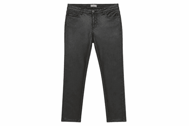Women's Dark Charcoal Grey Slim Straight Jeans – Leather-Look Stretch Denim - Size XXL/44