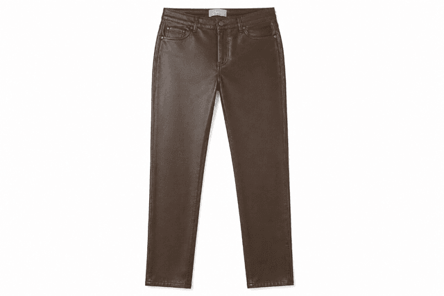 Women's Dark Chocolate Brown Coated Slim Straight Jeans – Leather-Look Stretch Denim - Size XXL/44