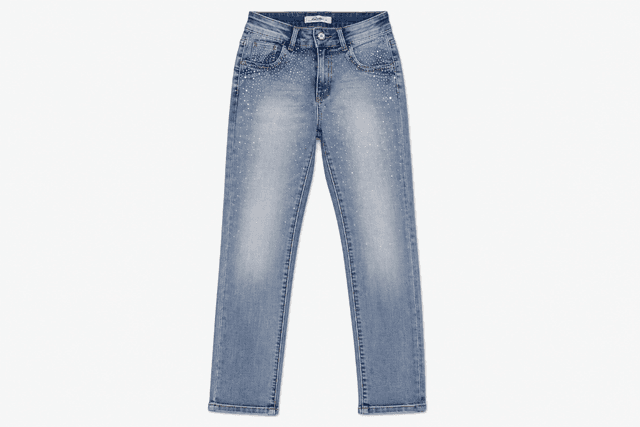 Women's Light Blue Rhinestone Embellished Slim Jeans – Washed Denim - Size S/36