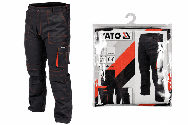 YATO Professional Multi-Pocket Work Trousers with Orange Contrast Stitching – Charcoal Grey - Sizes M-3XL