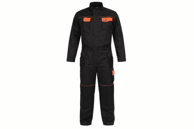YATO Professional Work Coverall with Orange Reinforced Panels – Black - Sizes M-3XL